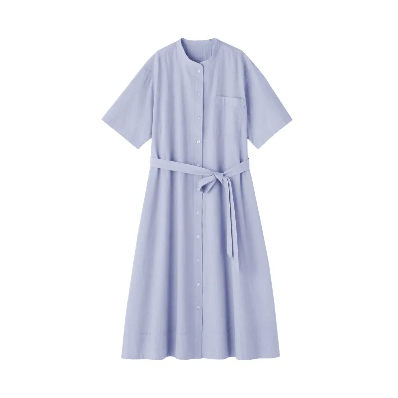 Vestido camisero de algodón orgánico para mujer con tacto fresco y cinturón