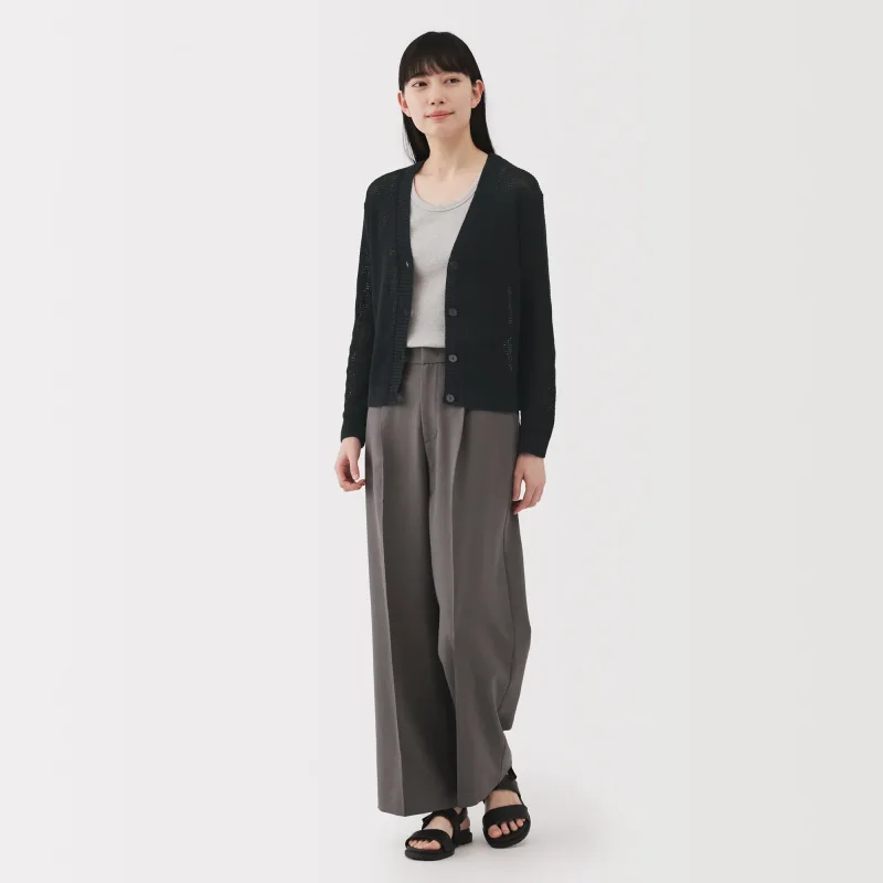 Women's Linen Blend Mesh V Neck Cardigan