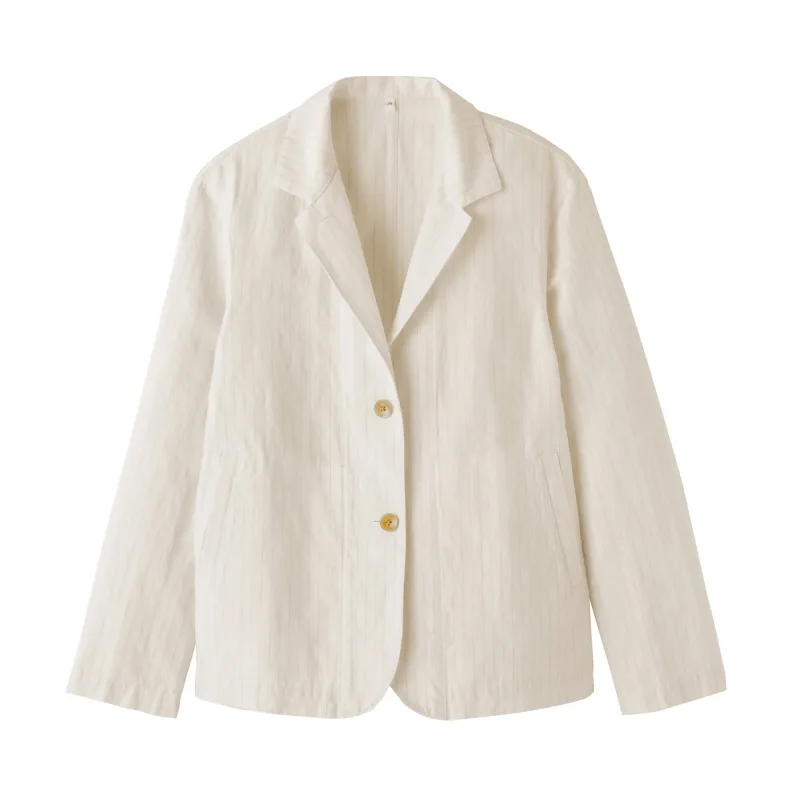 Chaqueta camisera de algodón y cáñamo a rayas para mujer