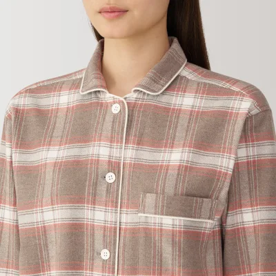 MUJI Women's Organic Cotton Flannel Pajamas with Side Seamless Design
