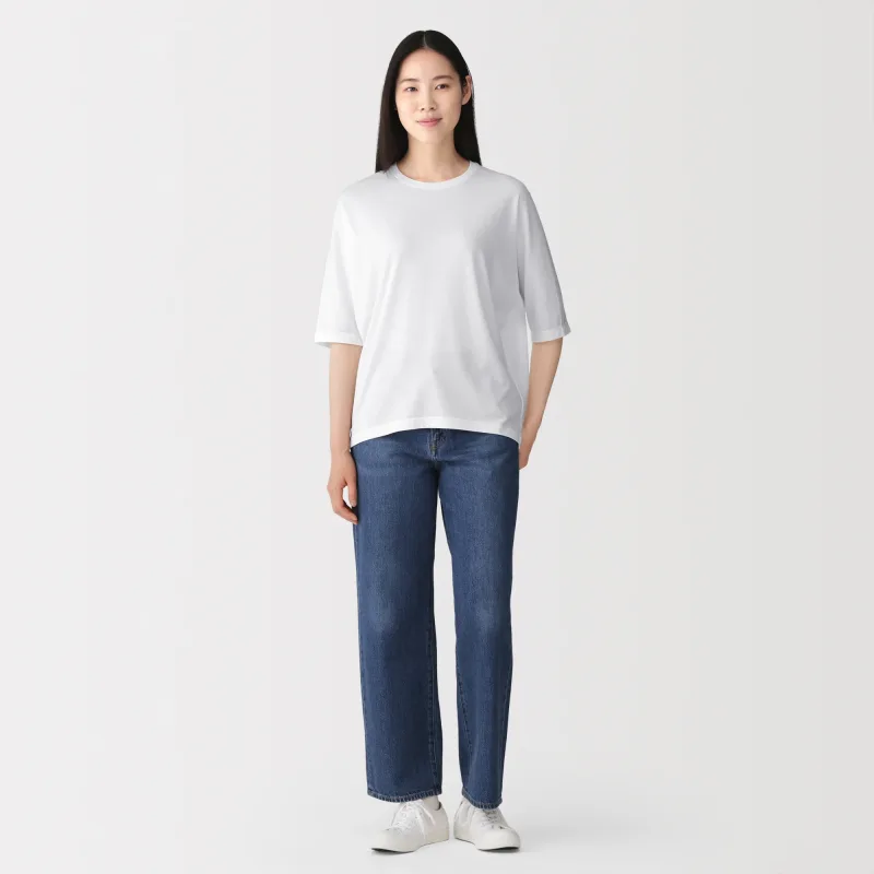 MUJI Women's Lyocell Blend Jersey Half Sleeve Crewneck Pullover