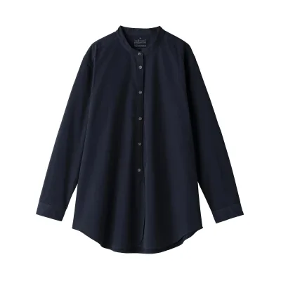 Women's Washed Broadcloth Stand Collar Long Shirt
