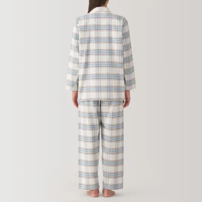 MUJI Women's Organic Cotton Flannel Pajamas with Side Seamless Design