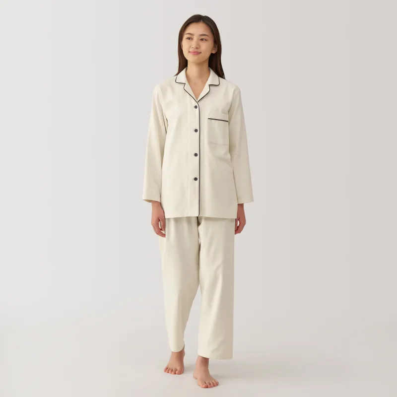 MUJI Women's Organic Cotton Flannel Pajamas with Side Seamless Design