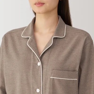 MUJI Women's Organic Cotton Flannel Pajamas with Side Seamless Design