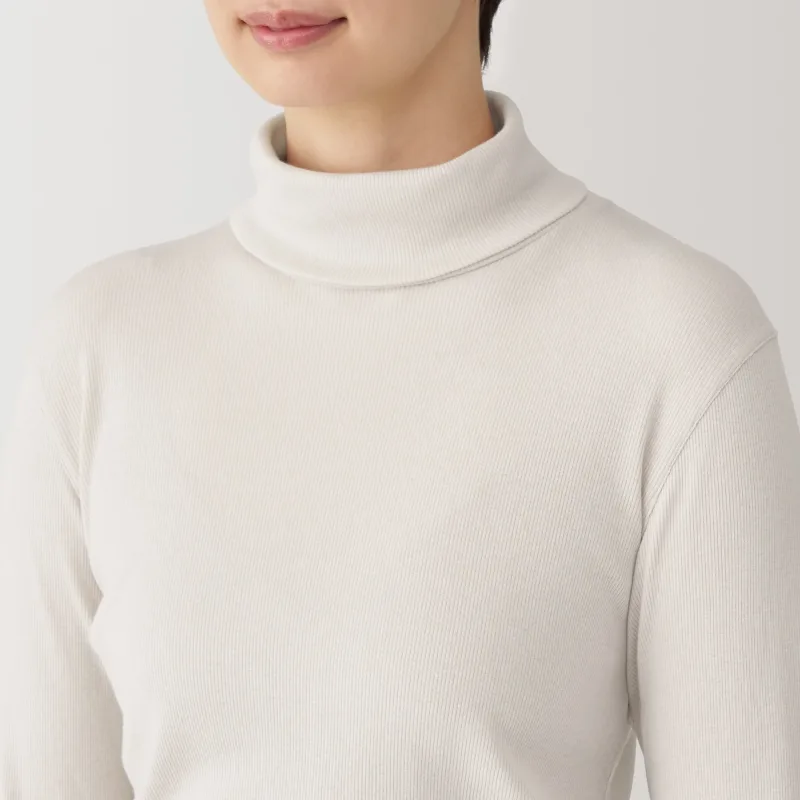 여성 소이 섬유 혼방 골지 터틀넥 긴팔 티셔츠