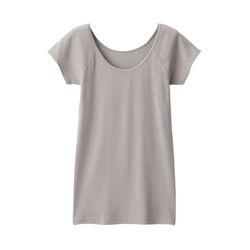 Camiseta de manga francesa de algodón transpirable con protección para el sudor para mujer