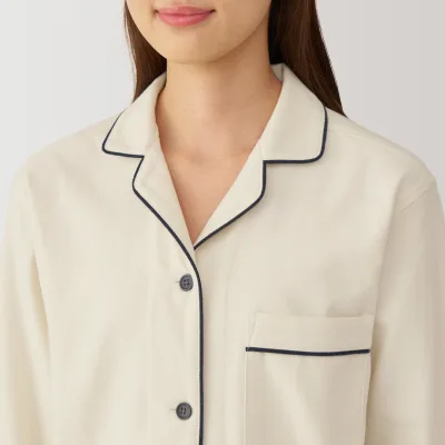 MUJI Women's Organic Cotton Flannel Pajamas with Side Seamless Design