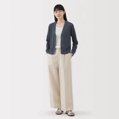 Women's Linen Blend Mesh V Neck Cardigan