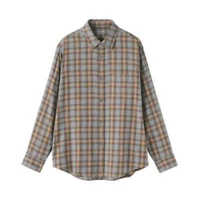 MUJI Herren Gebürstetes Baumwoll-Flanellhemd mit Knopfleiste für Herbst und Winter