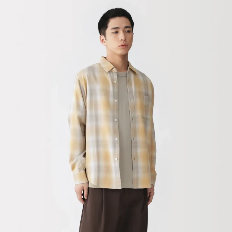MUJI Herren Gebürstetes Baumwoll-Flanellhemd mit Knopfleiste für Herbst und Winter