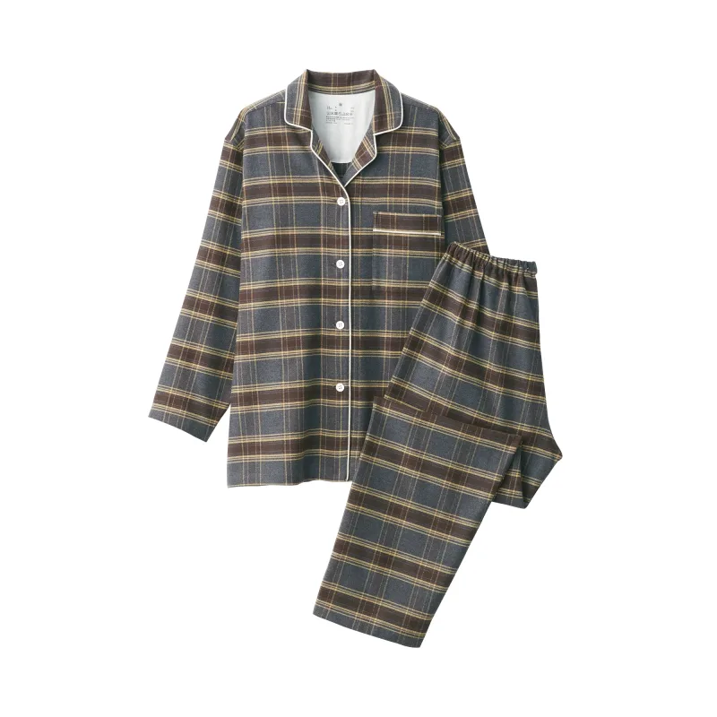 MUJI Women's Organic Cotton Flannel Pajamas with Side Seamless Design
