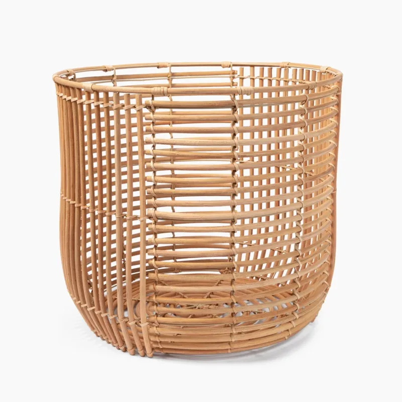 Framed Rattan Round Basket (Dia. 17.7 x H15.7")