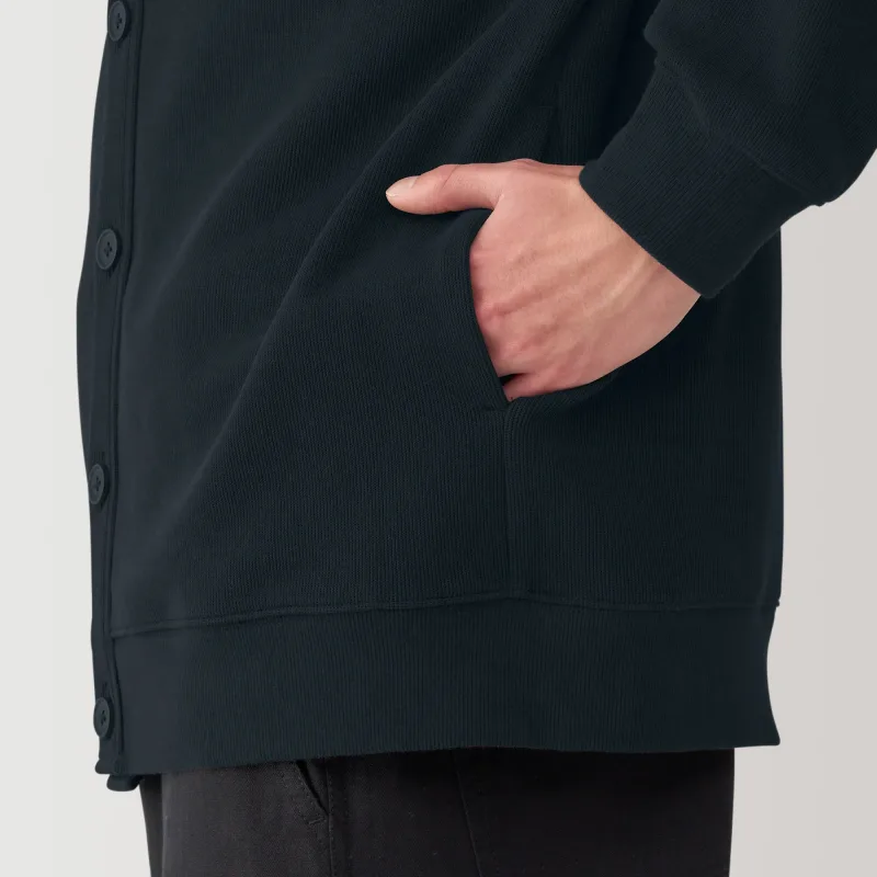 MUJI Herr Kort Cardigan med V-ringning i dubbelstickad bomullsblandning