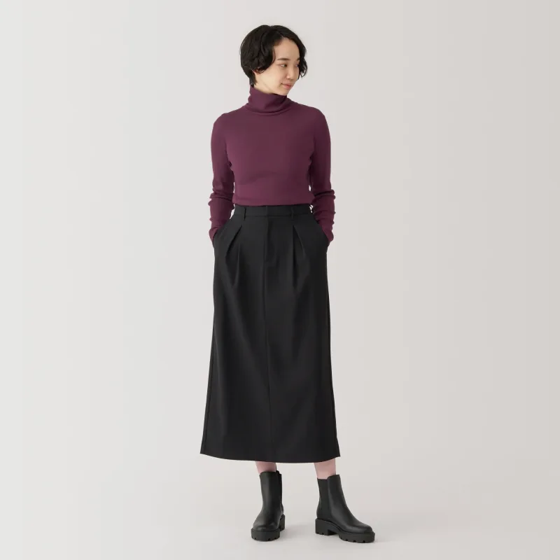 여성 소이 섬유 혼방 골지 터틀넥 긴팔 티셔츠