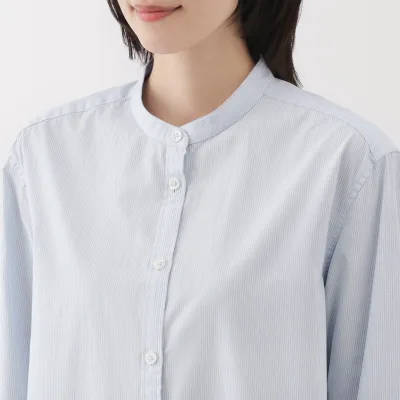 Women's Washed Broadcloth Stand Collar Long Shirt