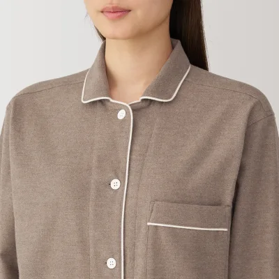 MUJI Women's Organic Cotton Flannel Pajamas with Side Seamless Design