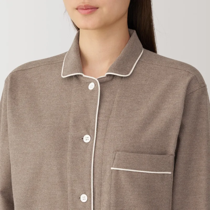 MUJI Women's Organic Cotton Flannel Pajamas with Side Seamless Design