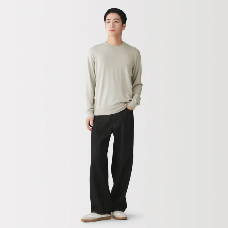 MUJI Men's Washable High-Gauge Wool Crewneck Sweater