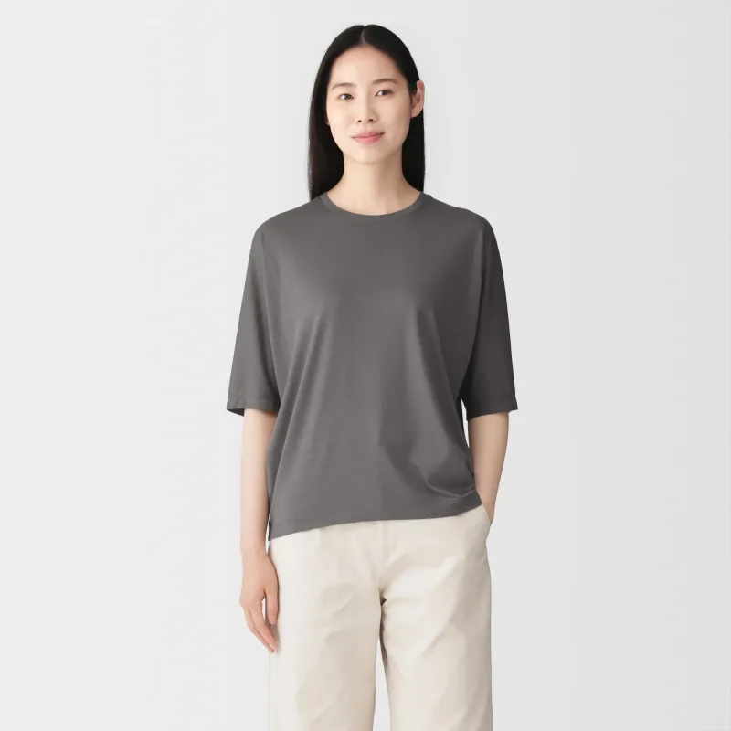 MUJI Women's Lyocell Blend Jersey Half Sleeve Crewneck Pullover