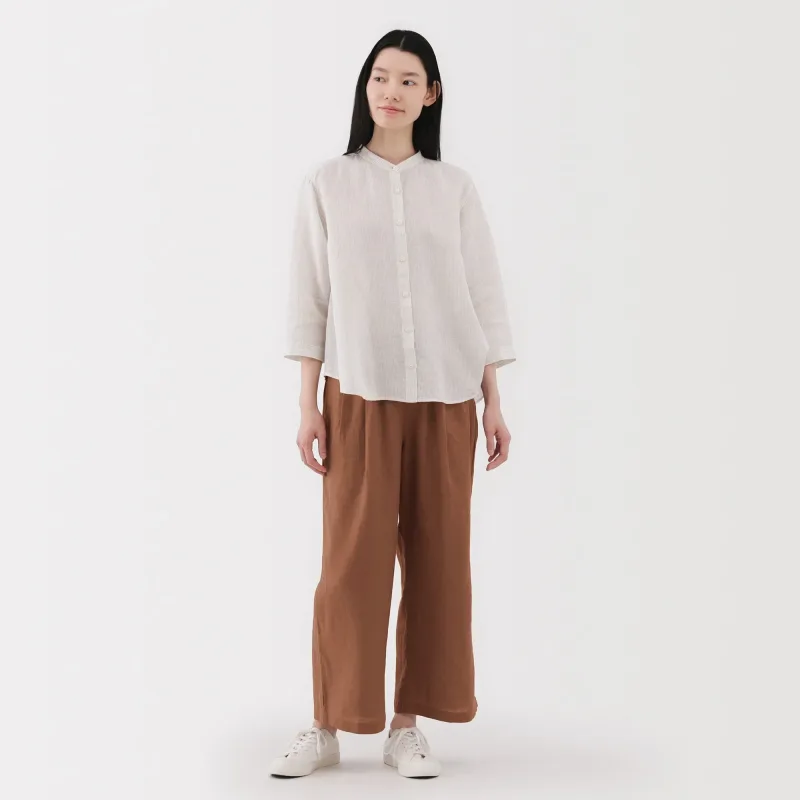 女士水洗亞麻鬆身闊腳褲