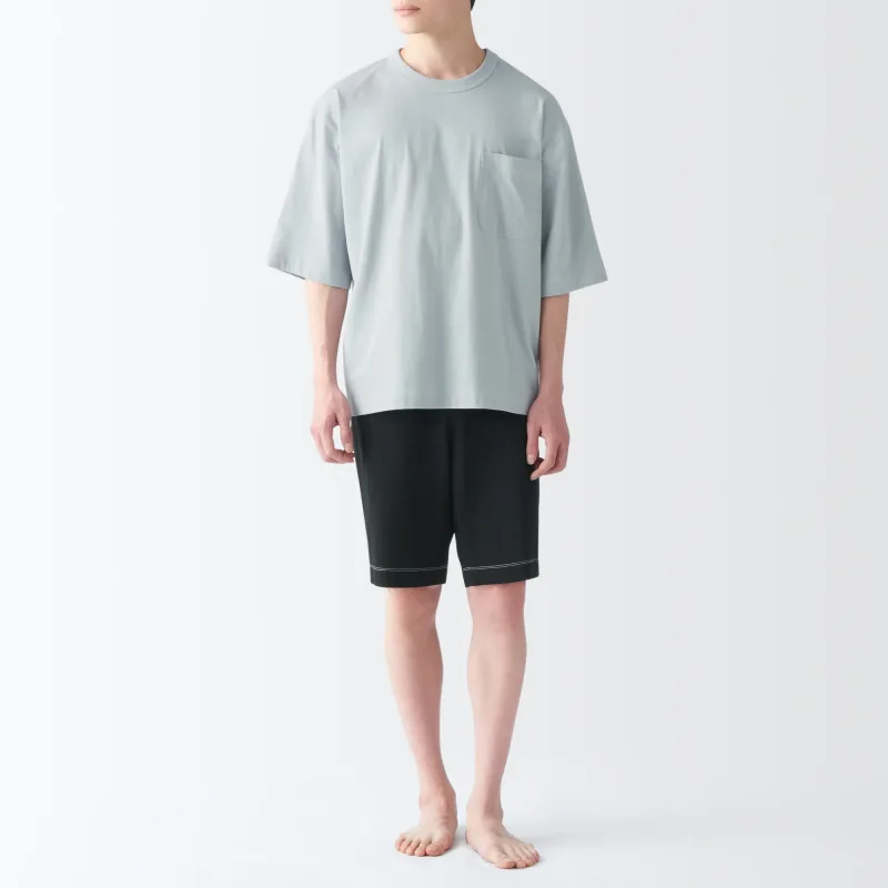 Conjunto de Loungewear Masculino de Manga Curta em Algodão com Absorção de Humidade