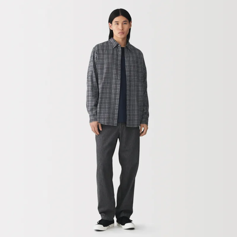 MUJI Herren Gebürstetes Baumwoll-Flanellhemd mit Knopfleiste für Herbst und Winter