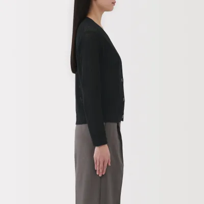 Women's Linen Blend Mesh V Neck Cardigan
