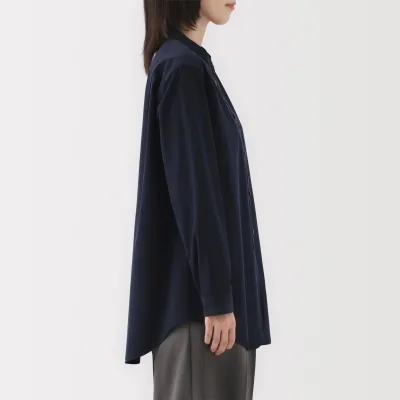 Women's Washed Broadcloth Stand Collar Long Shirt