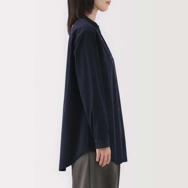 Women's Washed Broadcloth Stand Collar Long Shirt