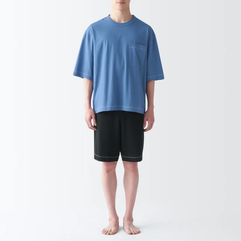 Conjunto de Loungewear Masculino de Manga Curta em Algodão com Absorção de Humidade