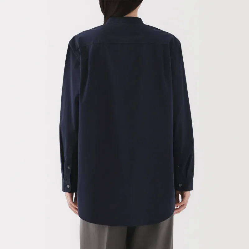 Women's Washed Broadcloth Stand Collar Long Shirt
