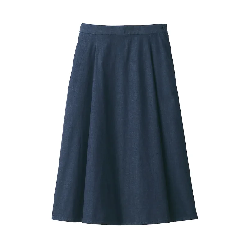 Falda de denim ligero elástico con pinzas para mujer