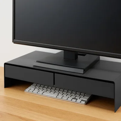Steel Monitor Stand with 2 Drawer - Wide
