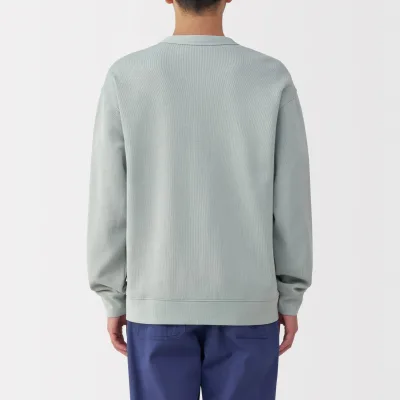 MUJI Herr Kort Cardigan med V-ringning i dubbelstickad bomullsblandning