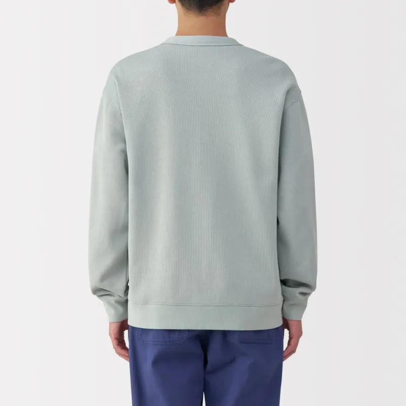 MUJI Herr Kort Cardigan med V-ringning i dubbelstickad bomullsblandning