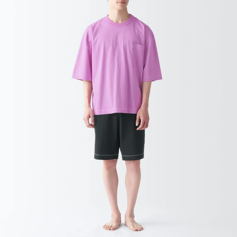 Conjunto de Loungewear Masculino de Manga Curta em Algodão com Absorção de Humidade