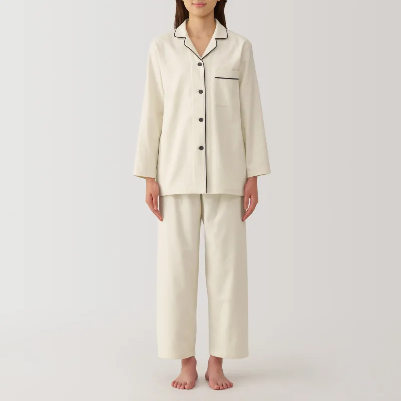 MUJI Women's Organic Cotton Flannel Pajamas with Side Seamless Design