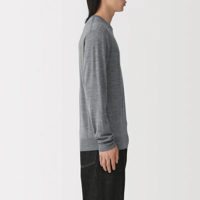MUJI Men's Washable High-Gauge Wool Crewneck Sweater