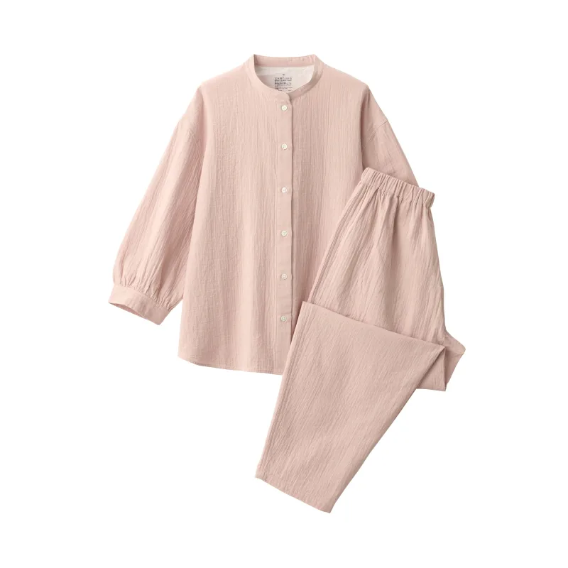 Women's Crinkle Gauze Stand Collar 3/4 Sleeve Pajamas