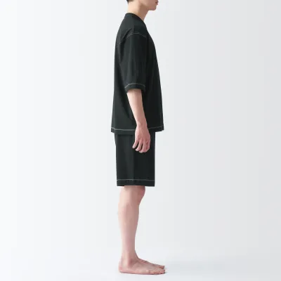 Conjunto de Loungewear Masculino de Manga Curta em Algodão com Absorção de Humidade