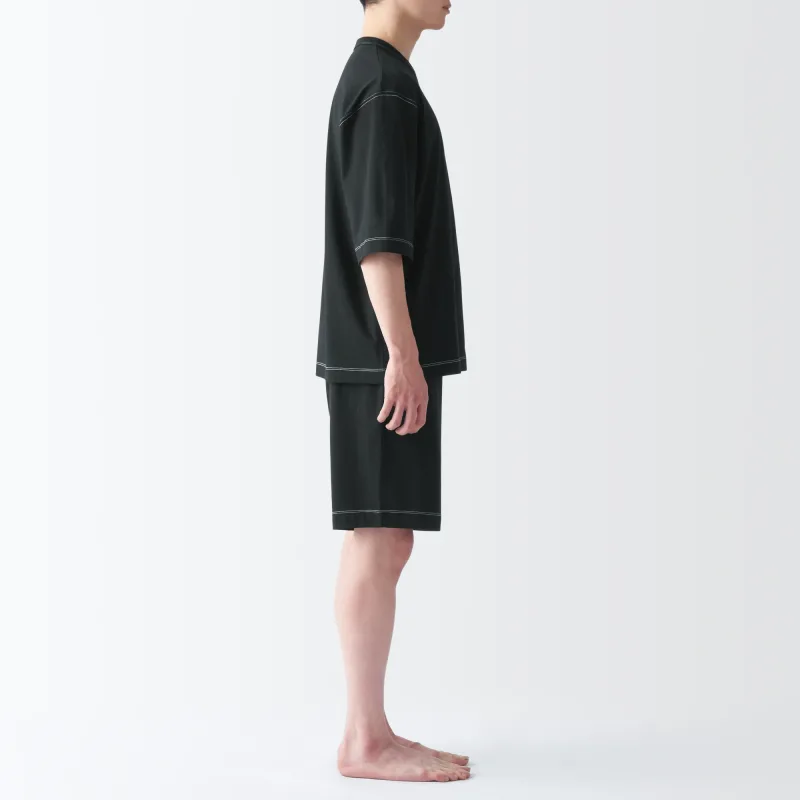 Conjunto de Loungewear Masculino de Manga Curta em Algodão com Absorção de Humidade