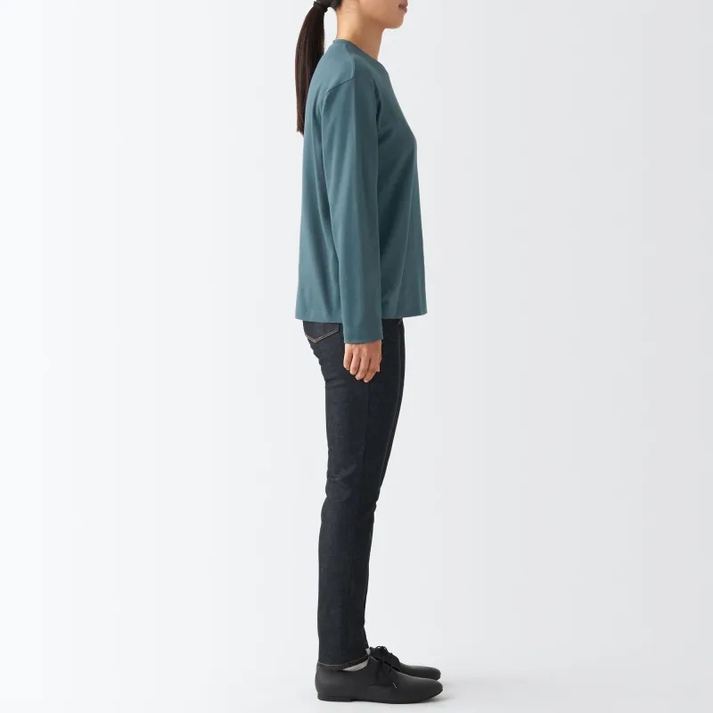 Kaos Lengan Panjang Crew Neck Interlock Wanita