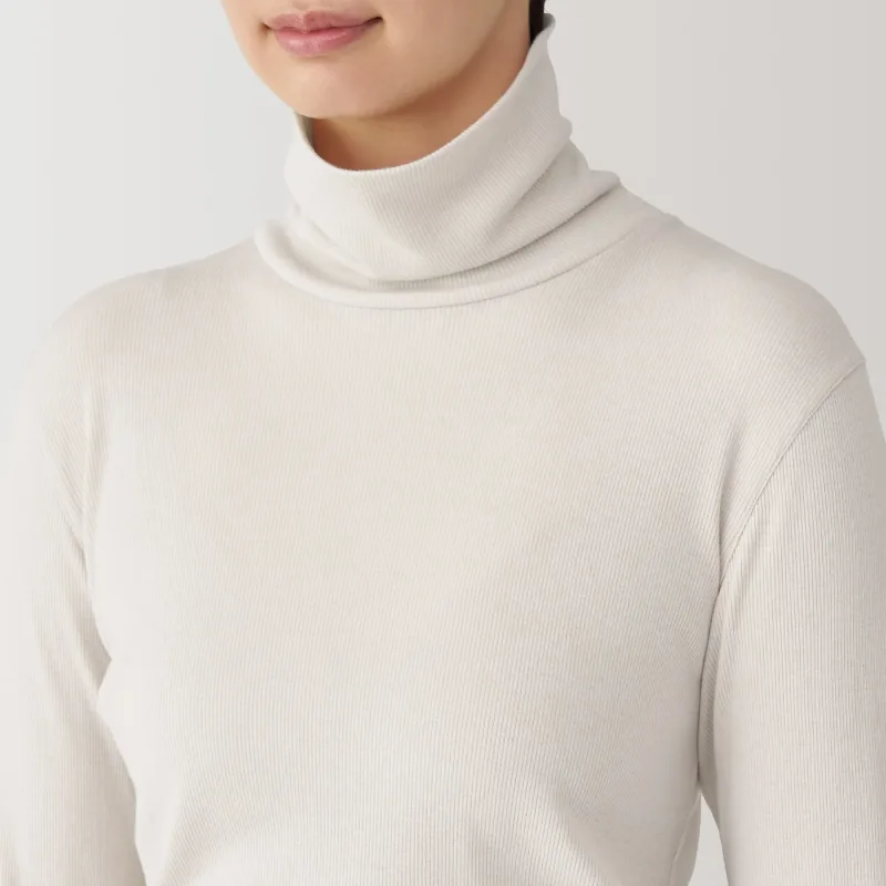 여성 소이 섬유 혼방 골지 터틀넥 긴팔 티셔츠