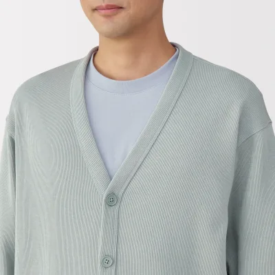 MUJI Herr Kort Cardigan med V-ringning i dubbelstickad bomullsblandning