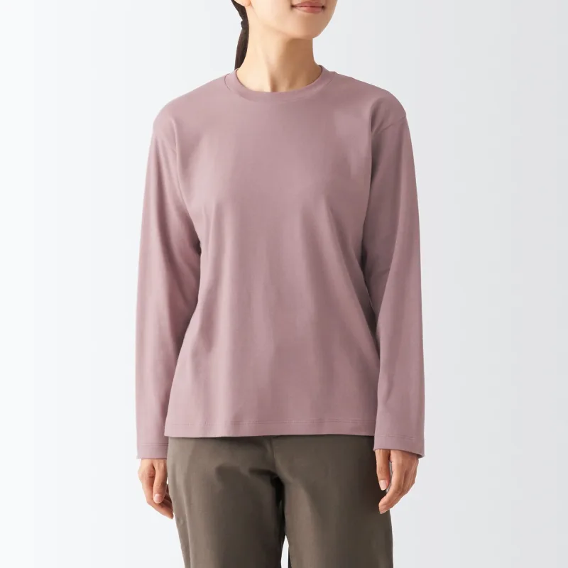 Kaos Lengan Panjang Crew Neck Interlock Wanita
