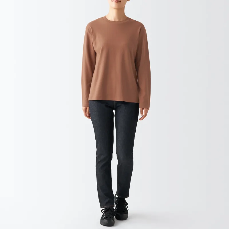 Kaos Lengan Panjang Crew Neck Interlock Wanita