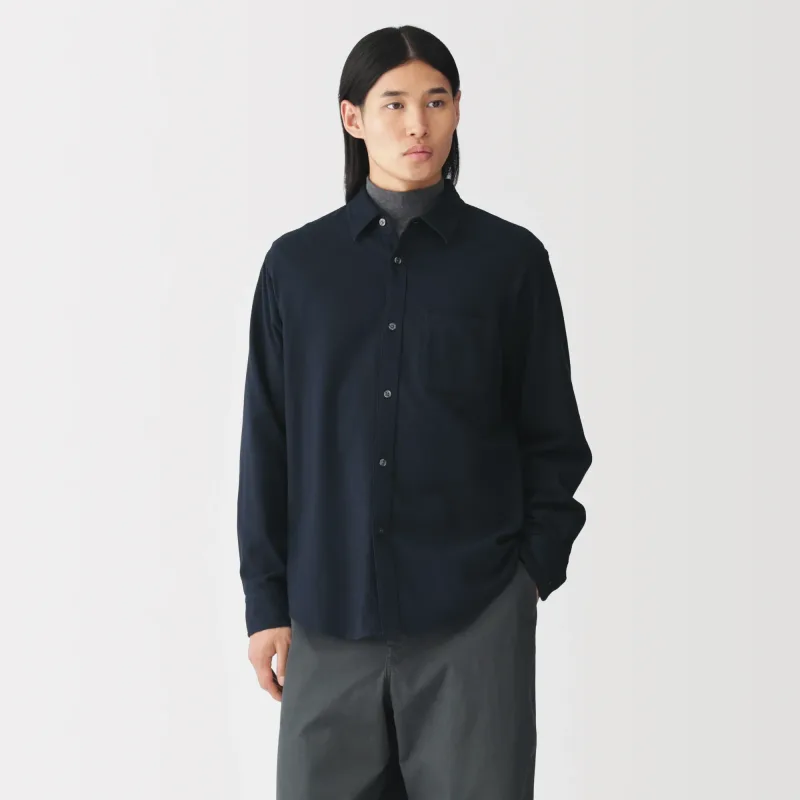 MUJI Herren Gebürstetes Baumwoll-Flanellhemd mit Knopfleiste für Herbst und Winter