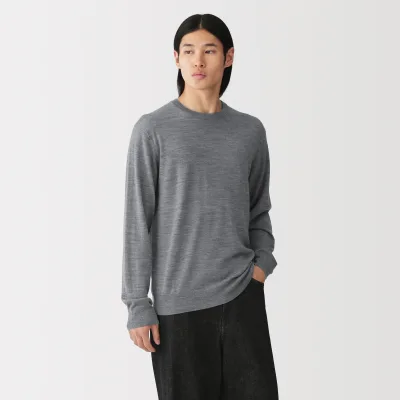 MUJI Men's Washable High-Gauge Wool Crewneck Sweater
