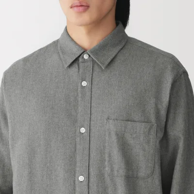 MUJI Herren Gebürstetes Baumwoll-Flanellhemd mit Knopfleiste für Herbst und Winter